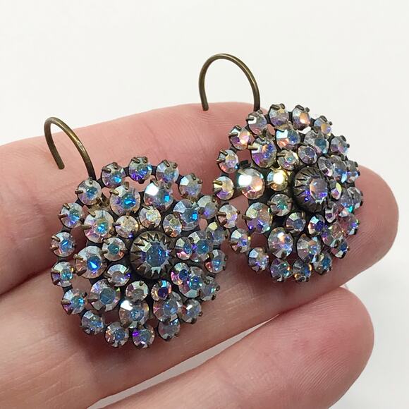 Liz Palacios Antiqued Brass AB Aurora Borealis Swarovski Crystal Earrings - Picture 7 of 12